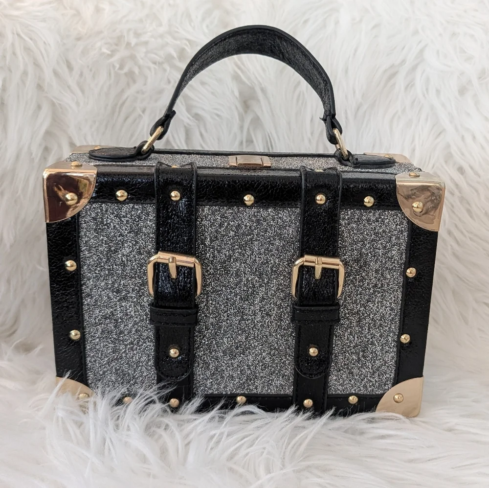 Stylish Black & Gray Trunk-Style Top-Handle Bag - Picture 2 of 16